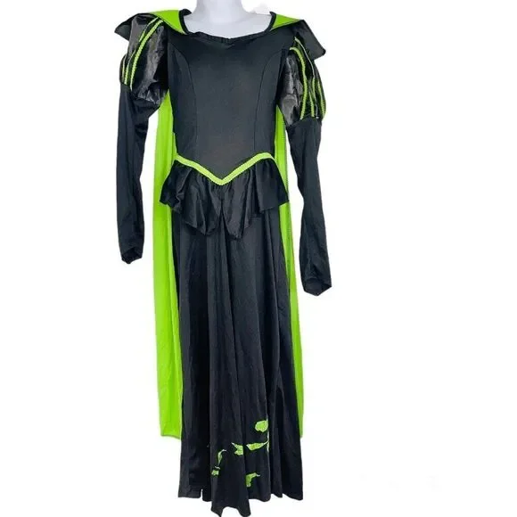 Wizard of Oz Wicked Witch Costume Girls M Green Black Hat Halloween - Picture 3 of 12